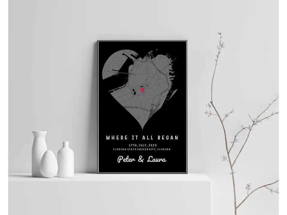Where It All Began - Where We Met Map, Custom Engagement Map Print