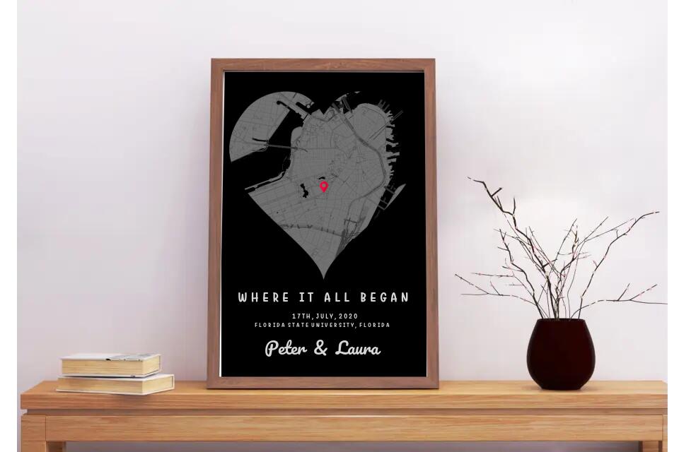 Where It All Began - Where We Met Map, Custom Engagement Map Print