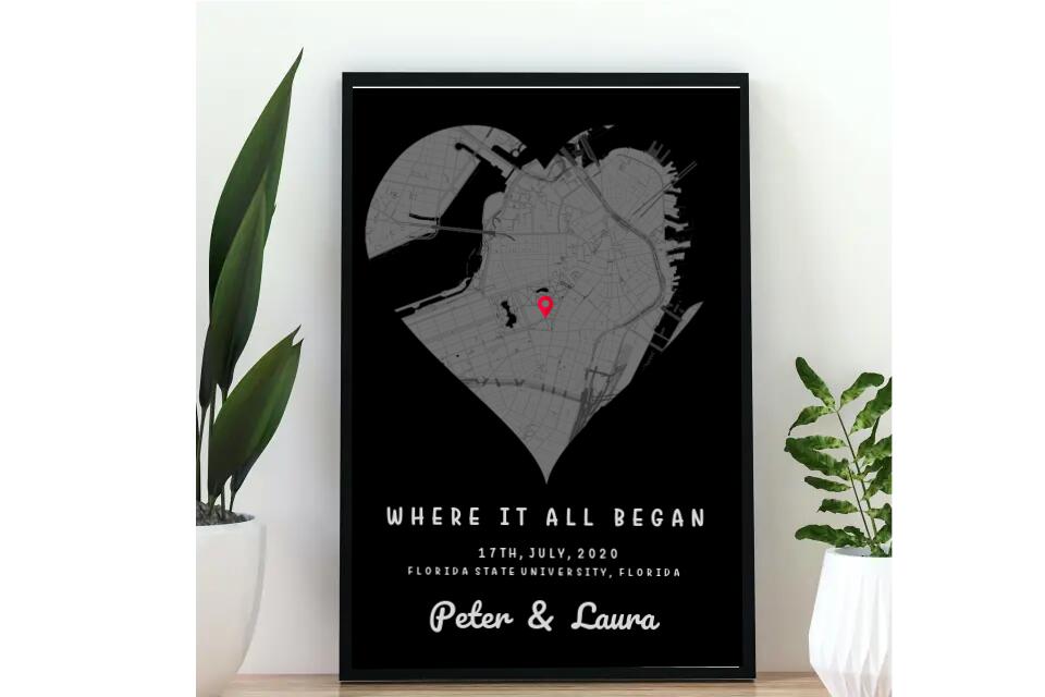 Where It All Began - Where We Met Map, Custom Engagement Map Print