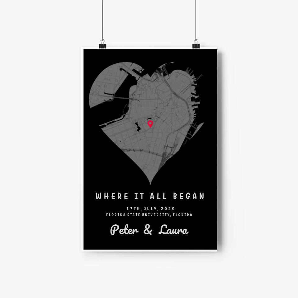 Where It All Began - Where We Met Map, Custom Engagement Map Print