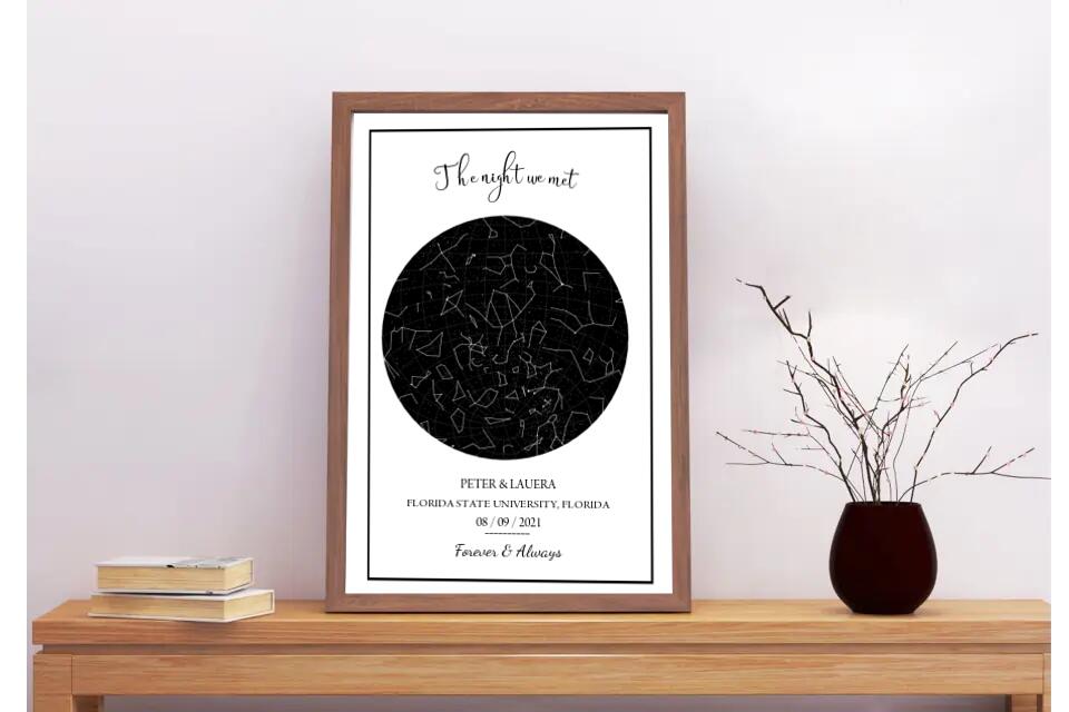 Custom Star Map Print - Night We Met - Anniversary Gift Romantic - Night Sky Constellation Print Personalised