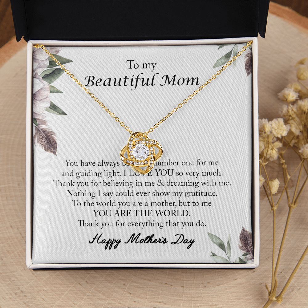 To My Beautiful Mom, Mother's Day Necklace, Love Knot Necklace
