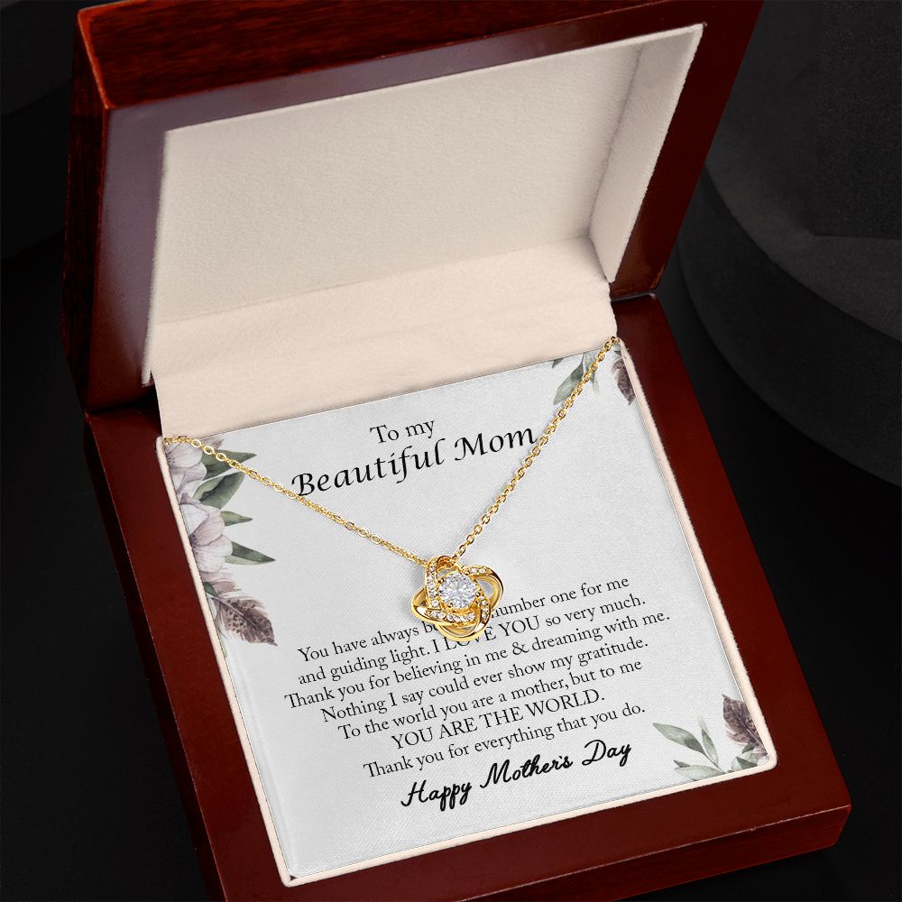 To My Beautiful Mom, Mother's Day Necklace, Love Knot Necklace
