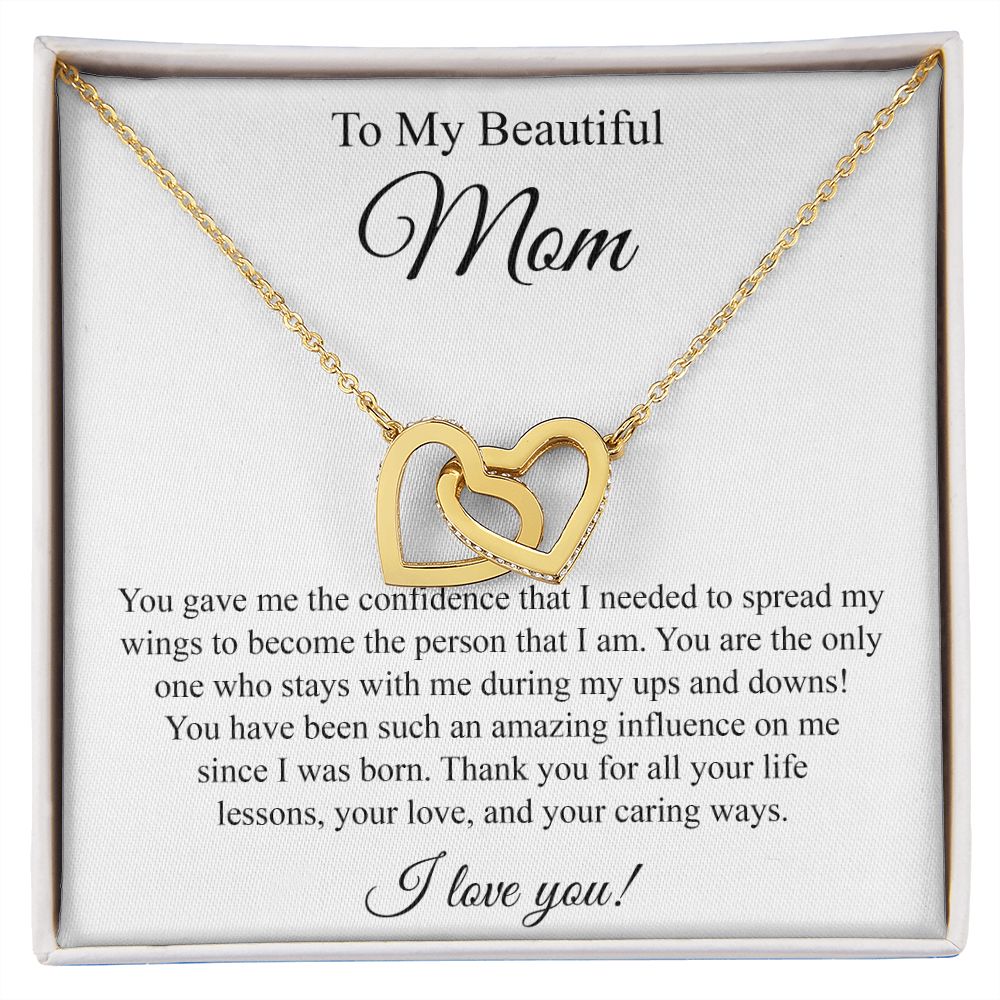 To My Beautiful Mom Interlocking Heart Necklace