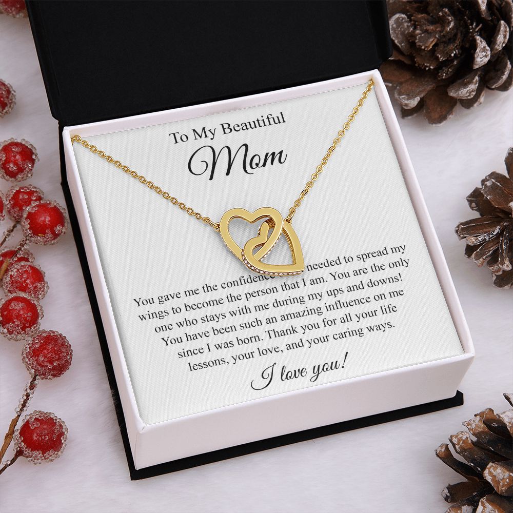 To My Beautiful Mom Interlocking Heart Necklace