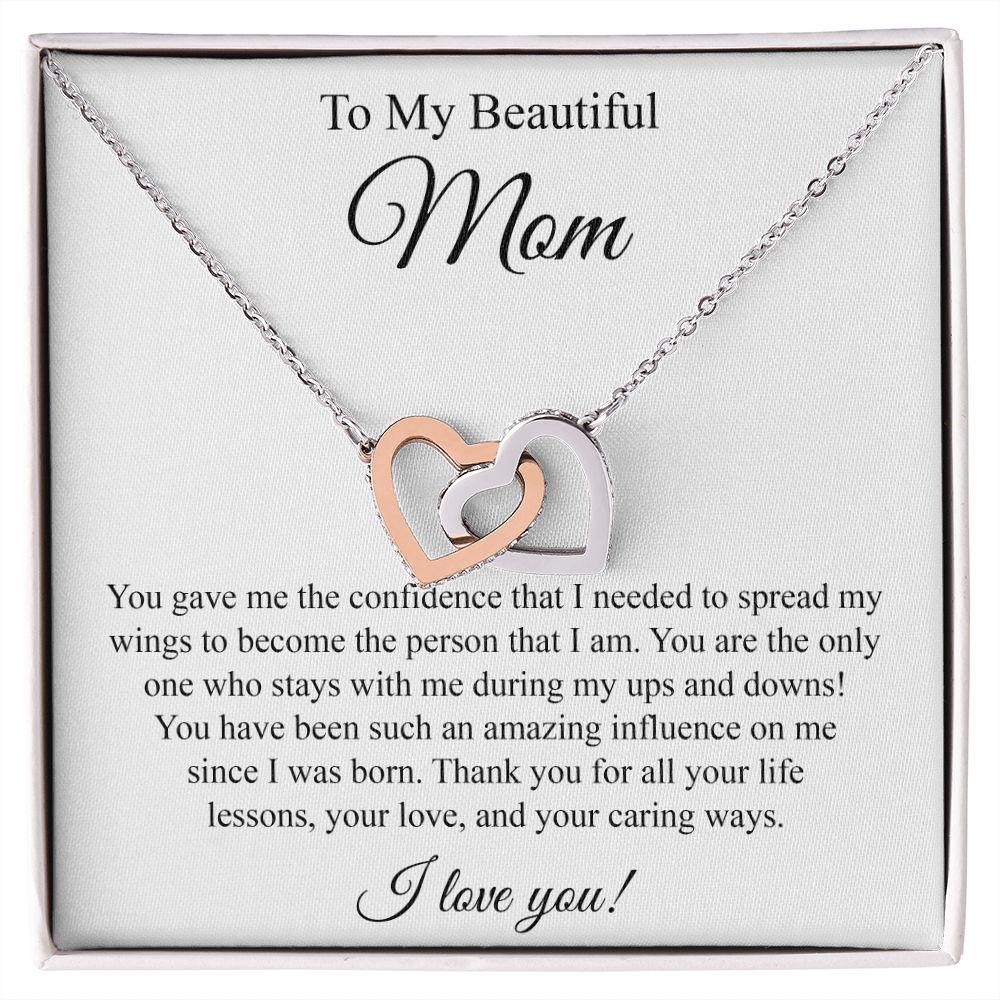 To My Beautiful Mom Interlocking Heart Necklace