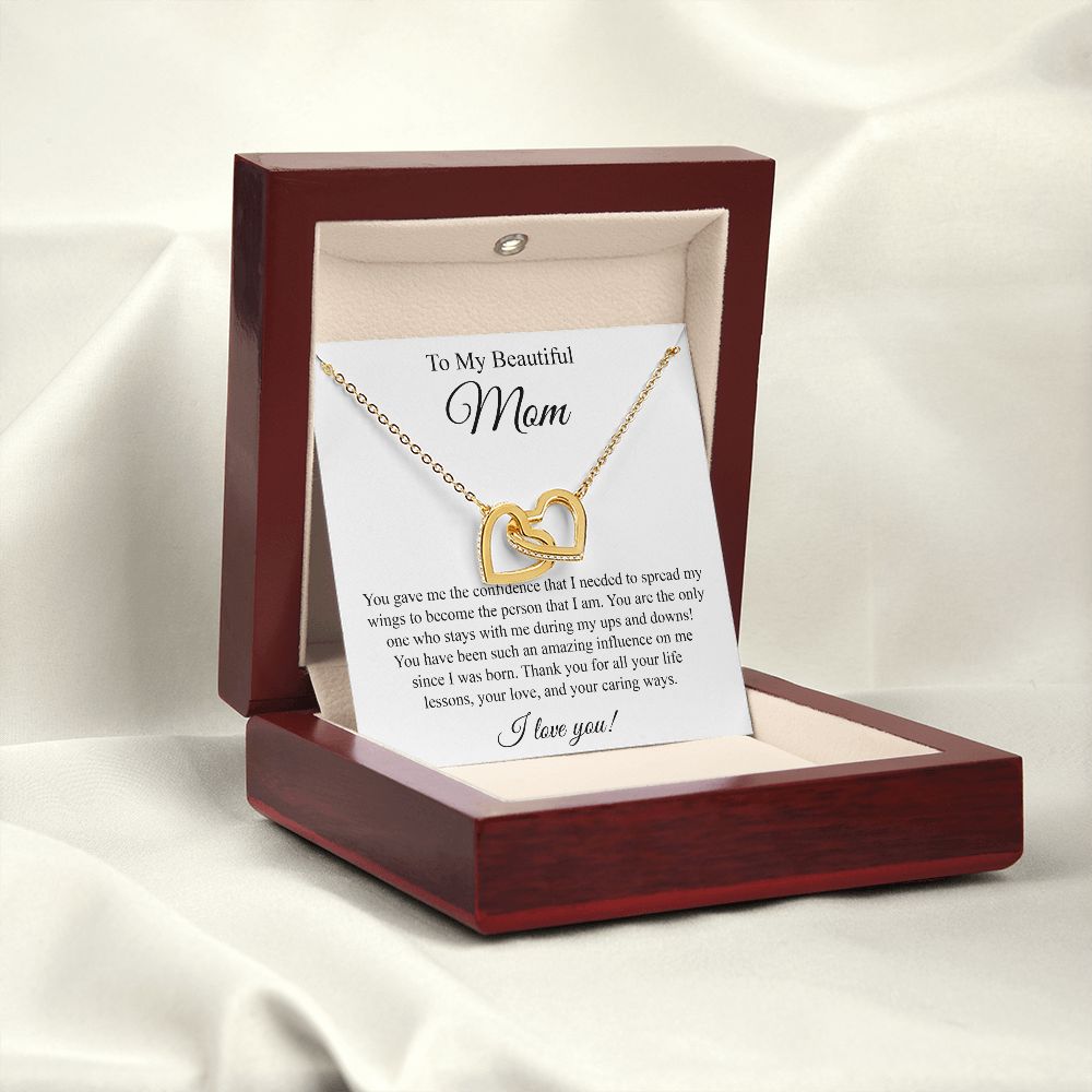 To My Beautiful Mom Interlocking Heart Necklace