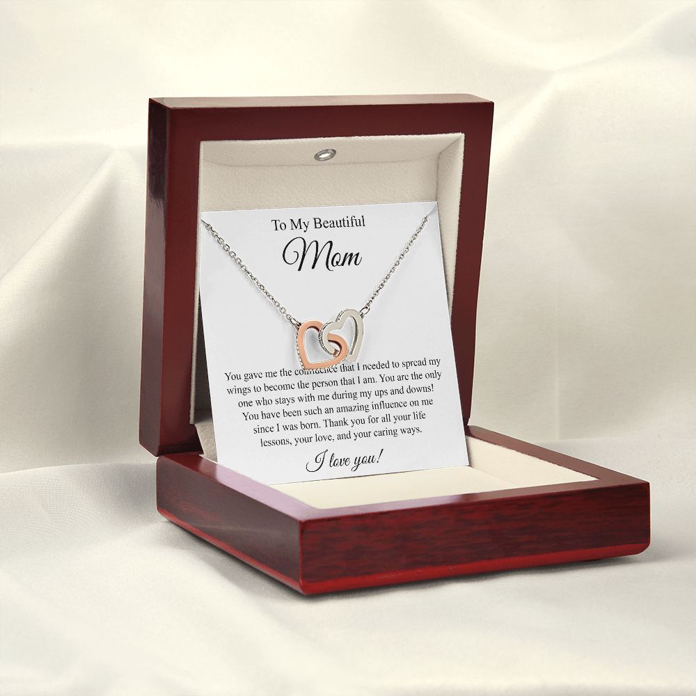 To My Beautiful Mom Interlocking Heart Necklace