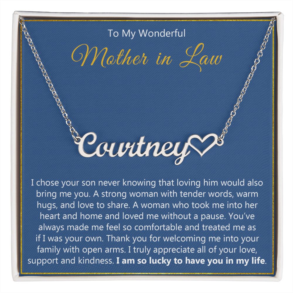 To My Wonderful Mother in Law Heart Name Necklace