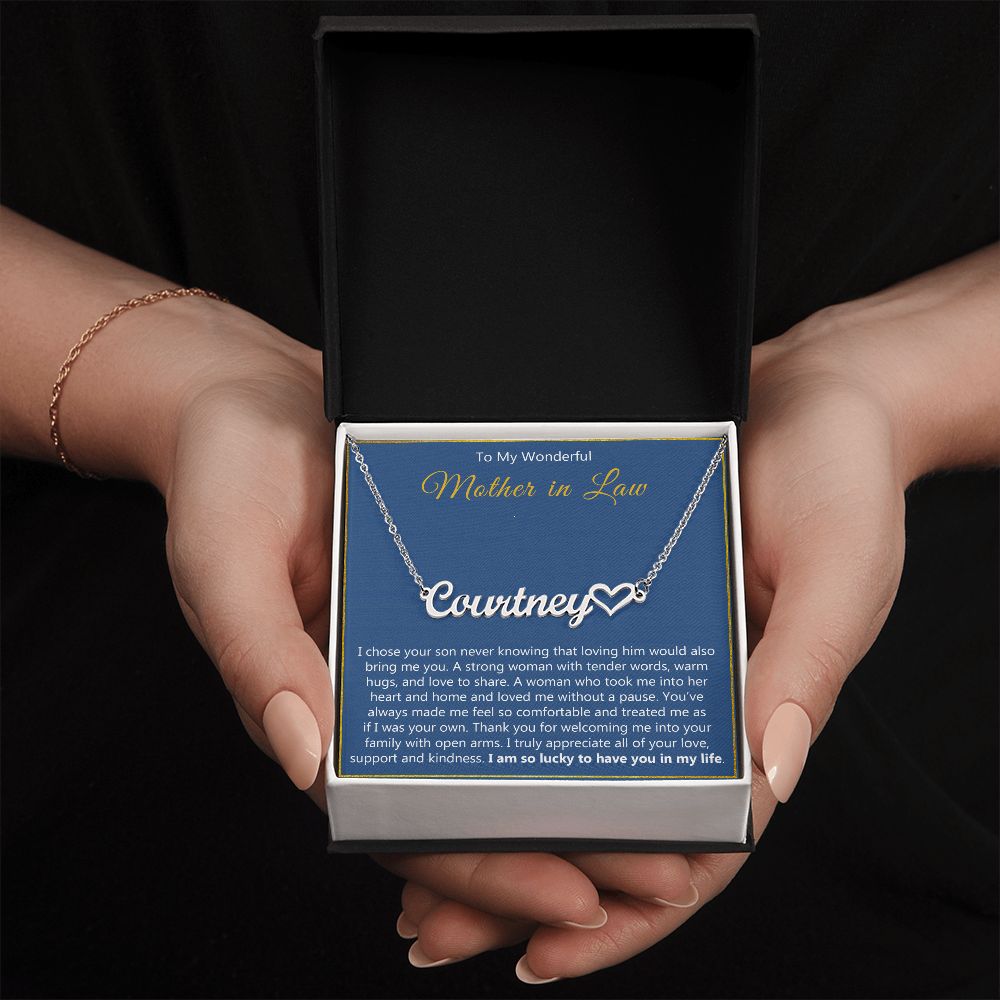 To My Wonderful Mother in Law Heart Name Necklace