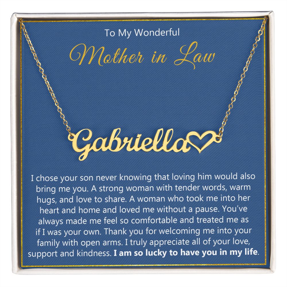 To My Wonderful Mother in Law Heart Name Necklace