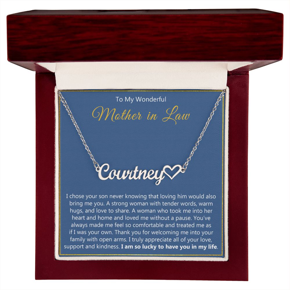 To My Wonderful Mother in Law Heart Name Necklace