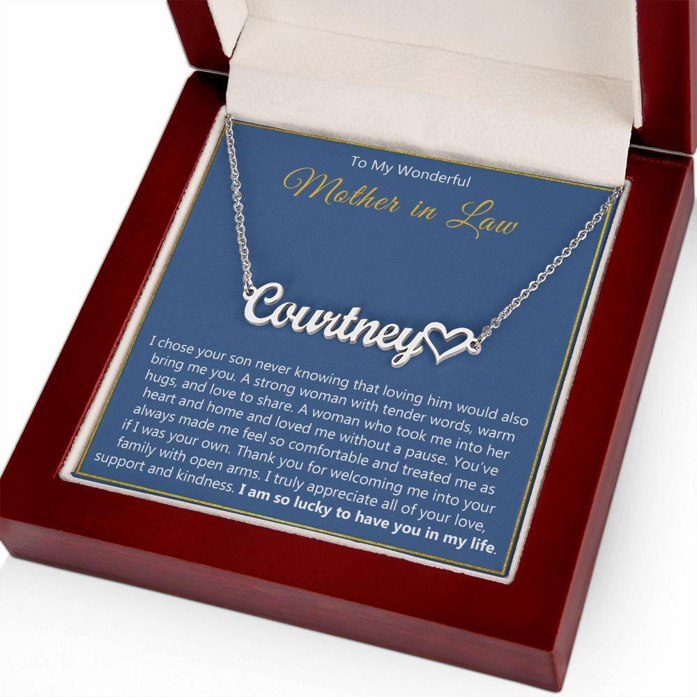 To My Wonderful Mother in Law Heart Name Necklace