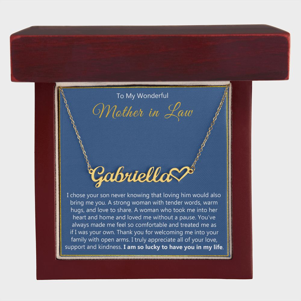 To My Wonderful Mother in Law Heart Name Necklace