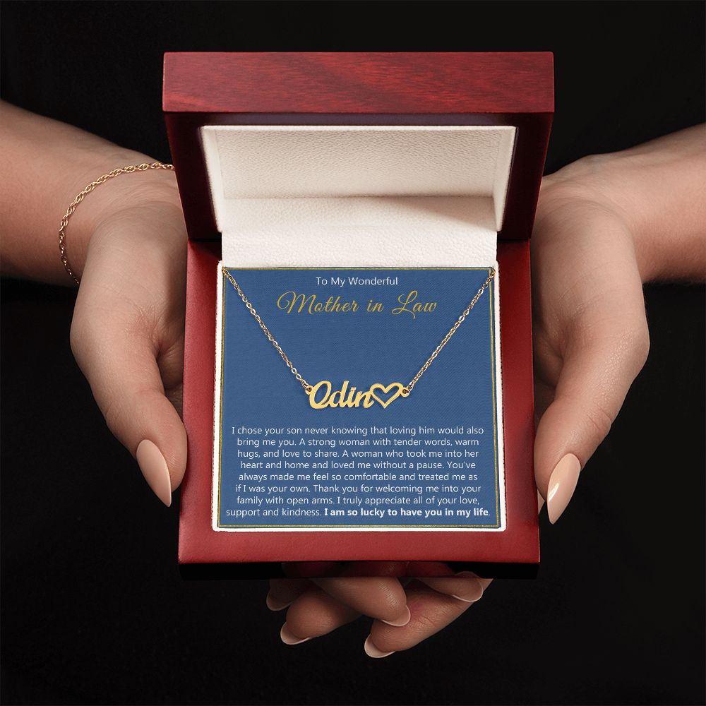 To My Wonderful Mother in Law Heart Name Necklace