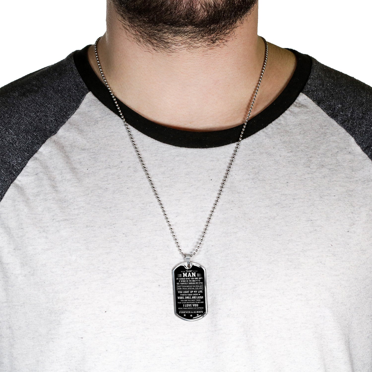 To My Man Dog Tag Necklace | Word Smile And Laugh | Romantic Gift for Him