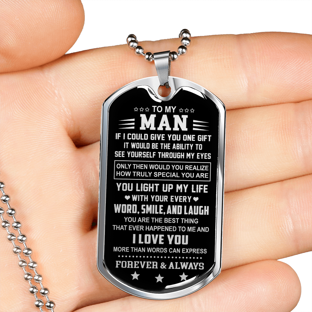 To My Man Dog Tag Necklace | Word Smile And Laugh | Romantic Gift for Him