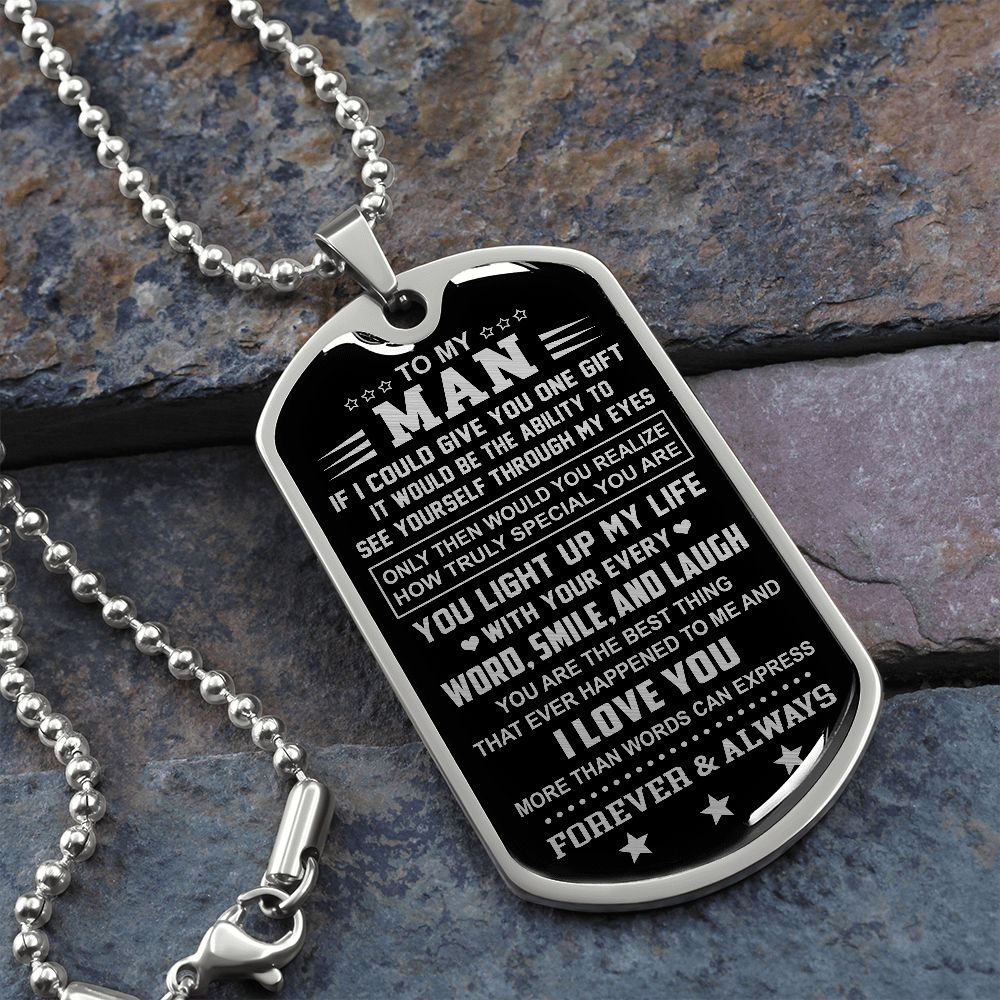 To My Man Dog Tag Necklace | Word Smile And Laugh | Romantic Gift for Him