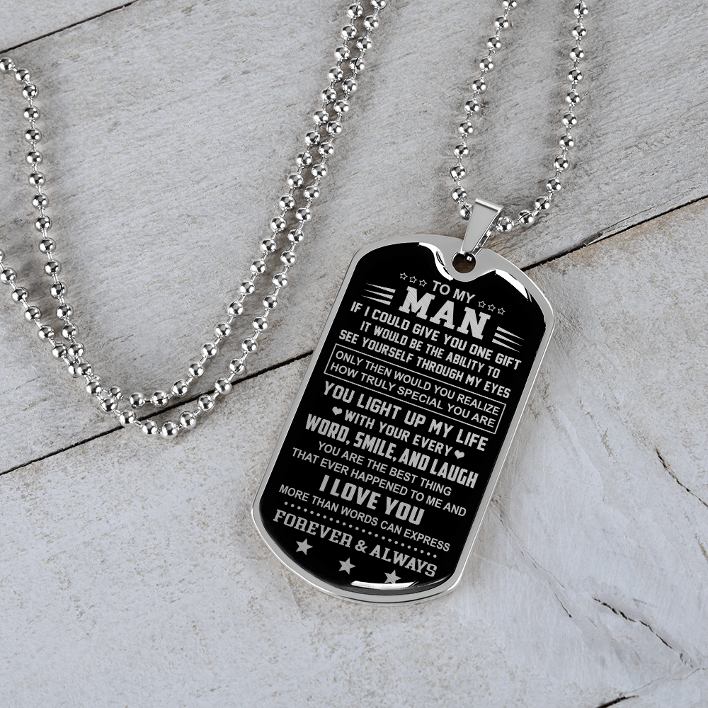 To My Man Dog Tag Necklace | Word Smile And Laugh | Romantic Gift for Him