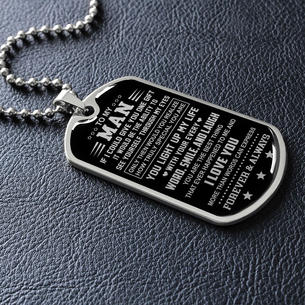 To My Man Dog Tag Necklace | Word Smile And Laugh | Romantic Gift for Him