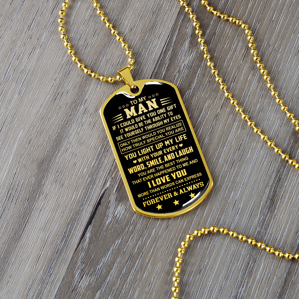 To My Man Dog Tag Necklace | Word Smile And Laugh | Romantic Gift for Him
