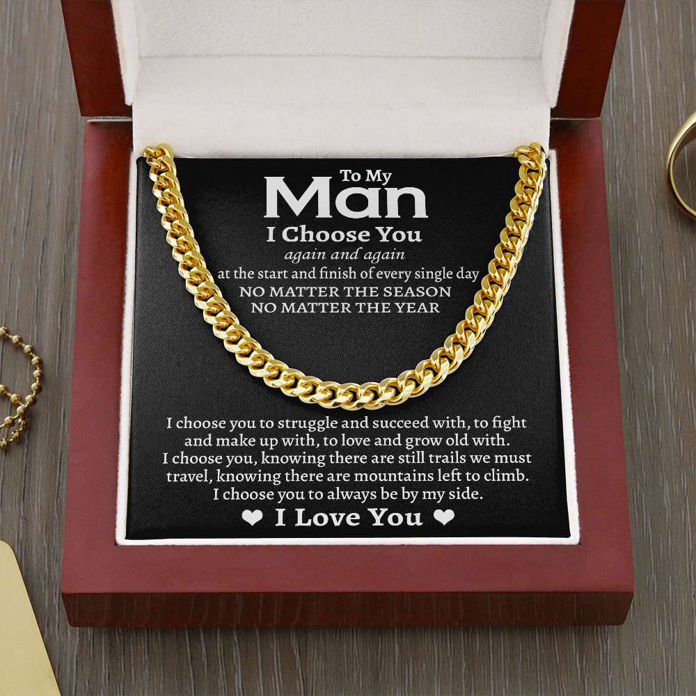 To My Man I Choose You Cuban Link Chain Necklace, Best Jewelry Gifts for Men, Boyfriend Husband Gift, Anniversary Gifts Romantic, Valentines Christmas Gift Ideas