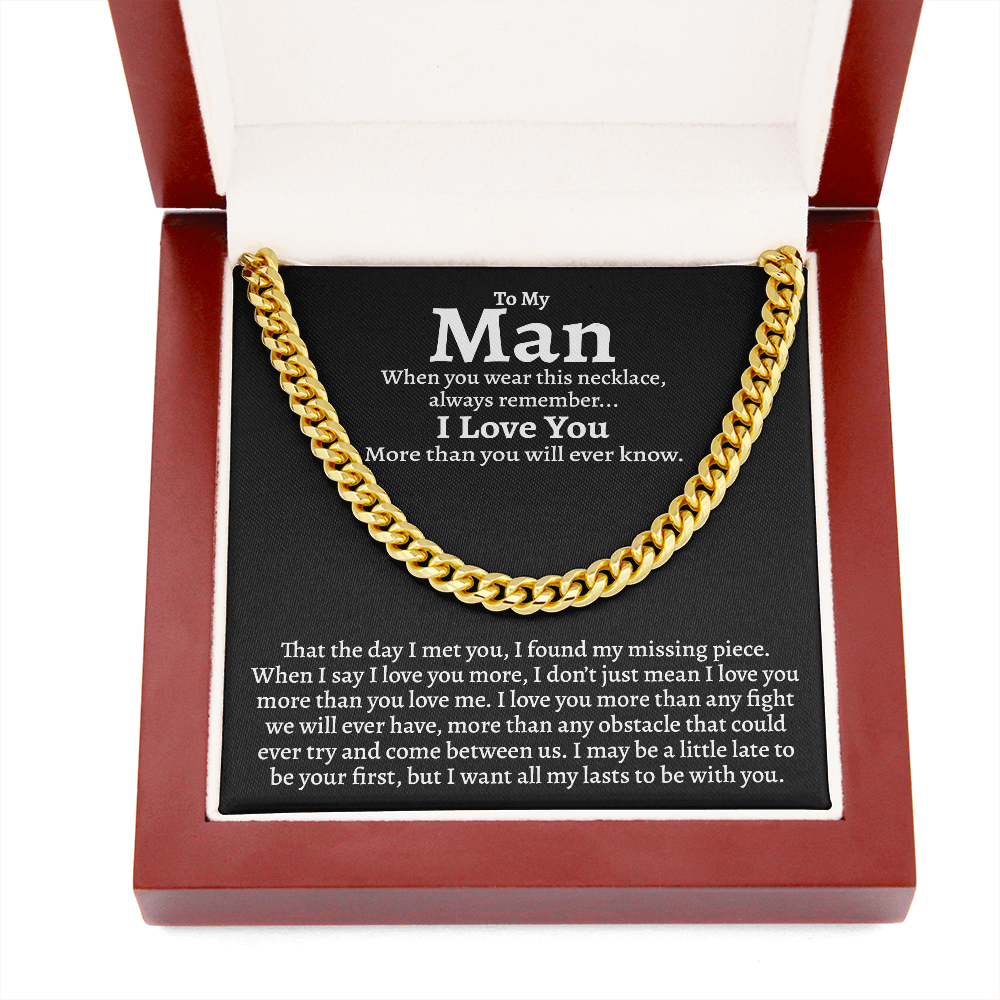 To My Man The Day I Met You Cuban Link Chain Necklace, Anniversary Gifts, Gift Ideas for Boyfriend Husband, Christmas Gift for Man, Valentine's Day Gift