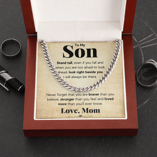 TO MY SON STAND TALL CUBAN LINK CHAIN NECKLACE GIFT SET