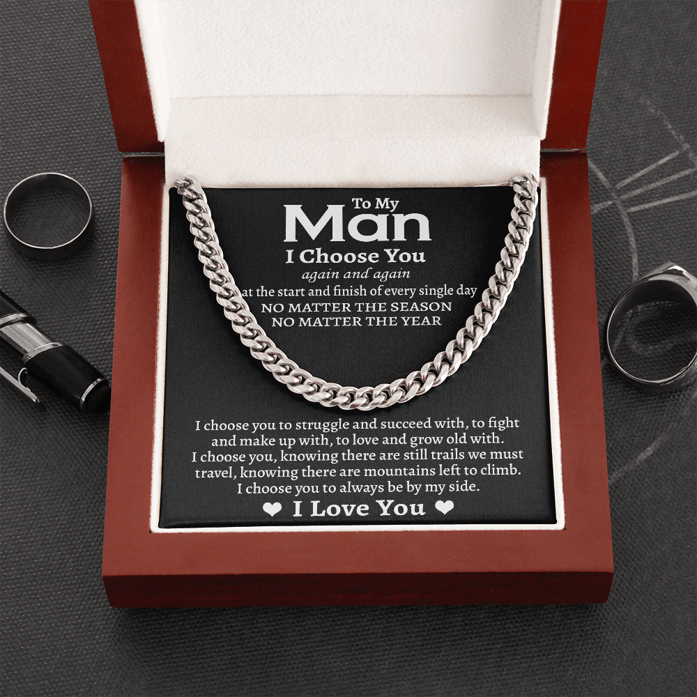 To My Man I Choose You Cuban Link Chain Necklace, Best Jewelry Gifts for Men, Boyfriend Husband Gift, Anniversary Gifts Romantic, Valentines Christmas Gift Ideas