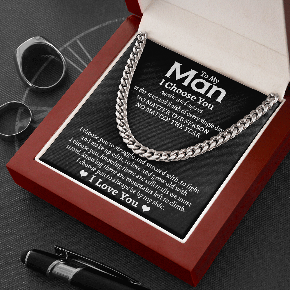 To My Man I Choose You Cuban Link Chain Necklace, Best Jewelry Gifts for Men, Boyfriend Husband Gift, Anniversary Gifts Romantic, Valentines Christmas Gift Ideas