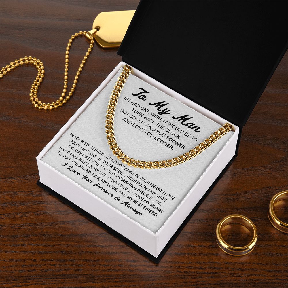 To My Man Cuban Link Chain Necklace, My Life My Love, Perfect Gift for Your Man