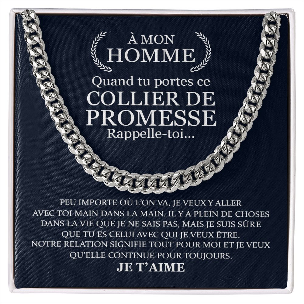 À Mon Homme Je T'aime - Chaîne à Maillons Cubaine - Cadeau pour votre homme