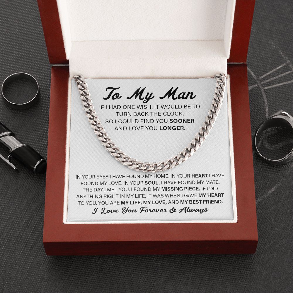 To My Man Cuban Link Chain Necklace, My Life My Love, Perfect Gift for Your Man