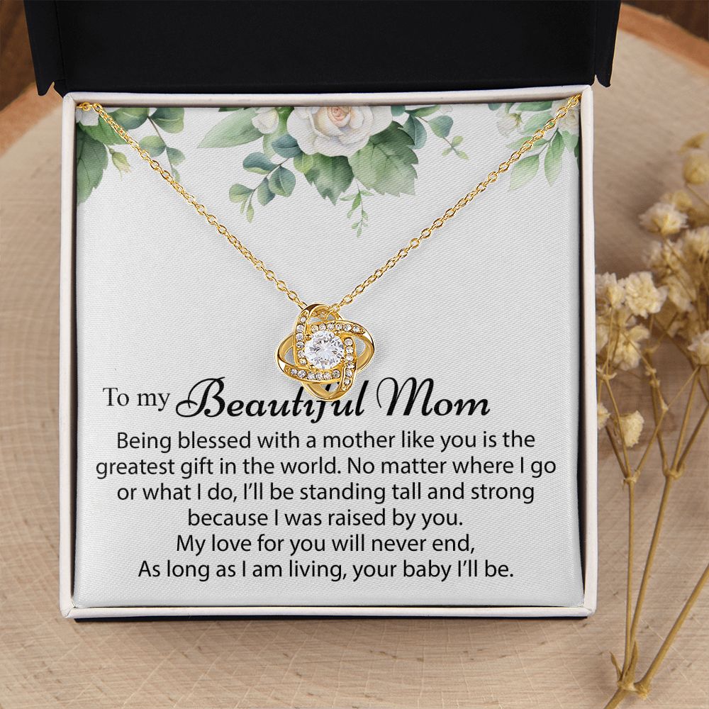 To My Beautiful Mom Love Knot Necklace
