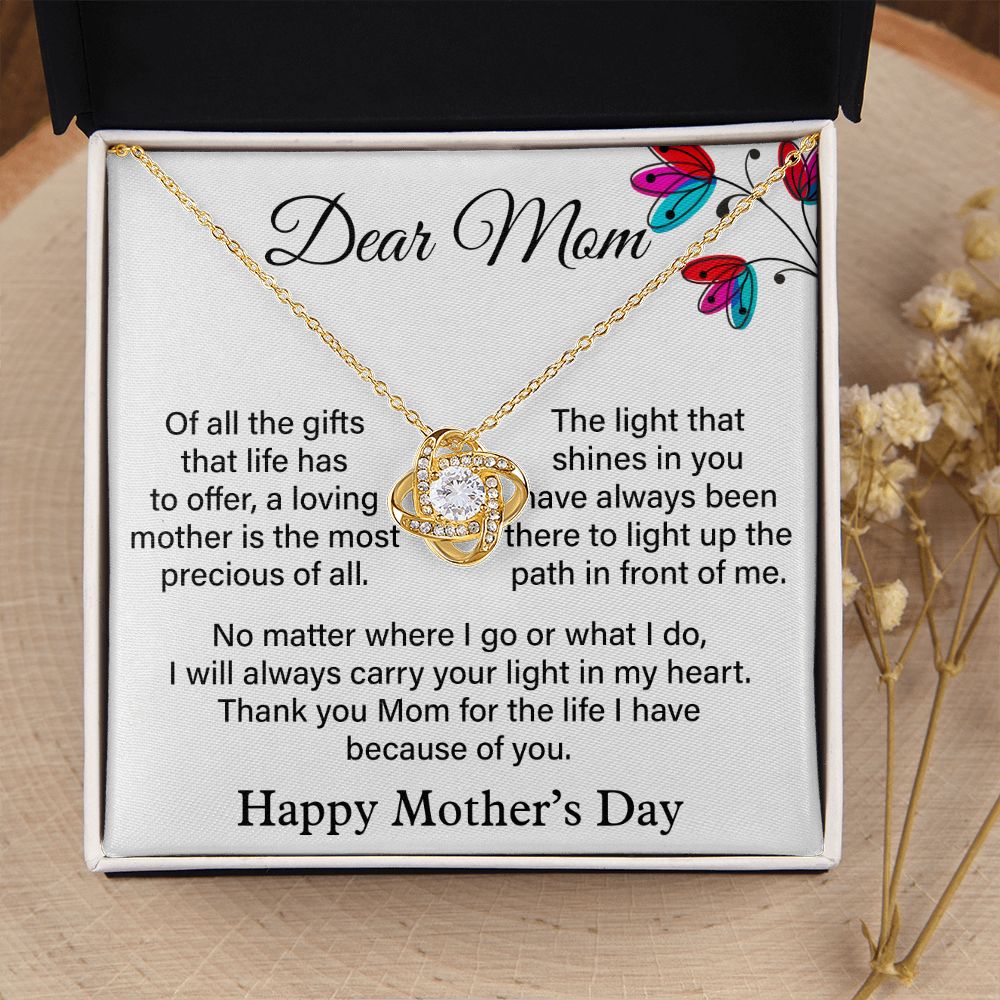Dear Mom Love Knot Necklace, Happy Mother's Day