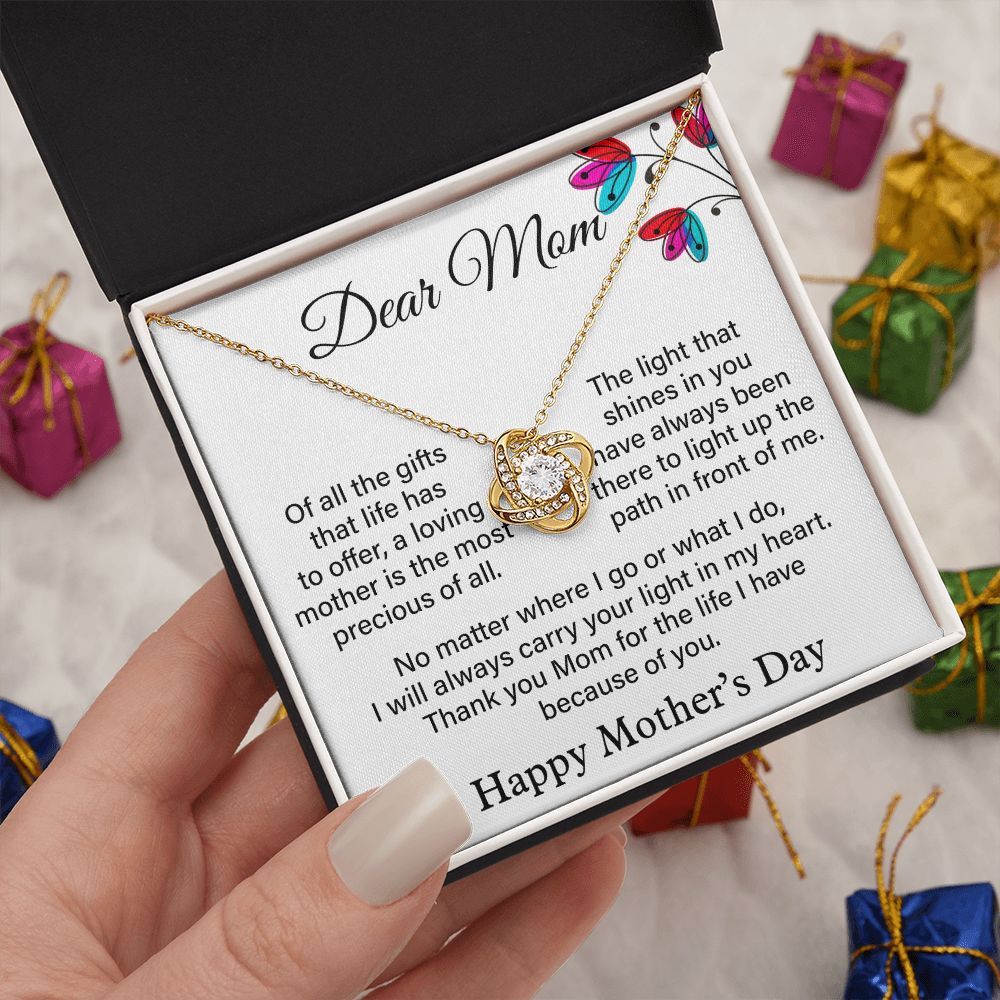 Dear Mom Love Knot Necklace, Happy Mother's Day