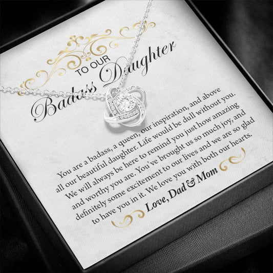 Gift For Badass Daughter From Dad & Mom Love Knot Necklace