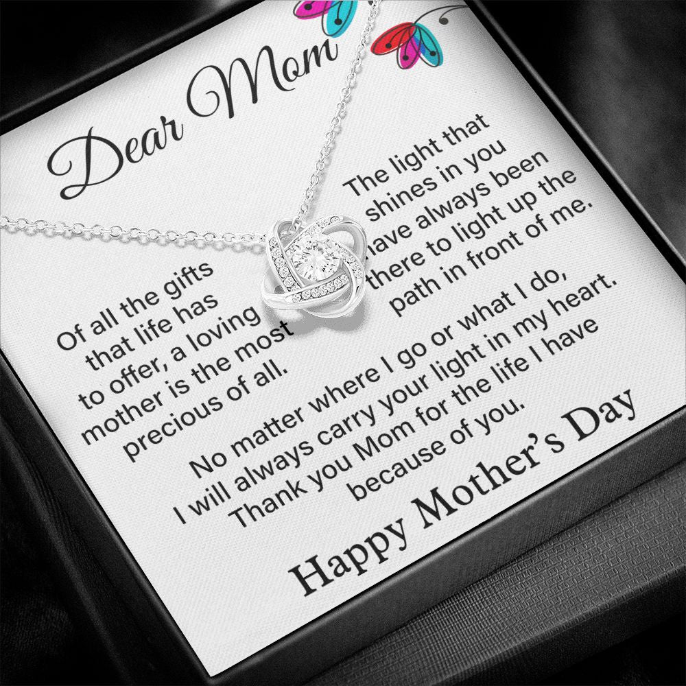 Dear Mom Love Knot Necklace, Happy Mother's Day