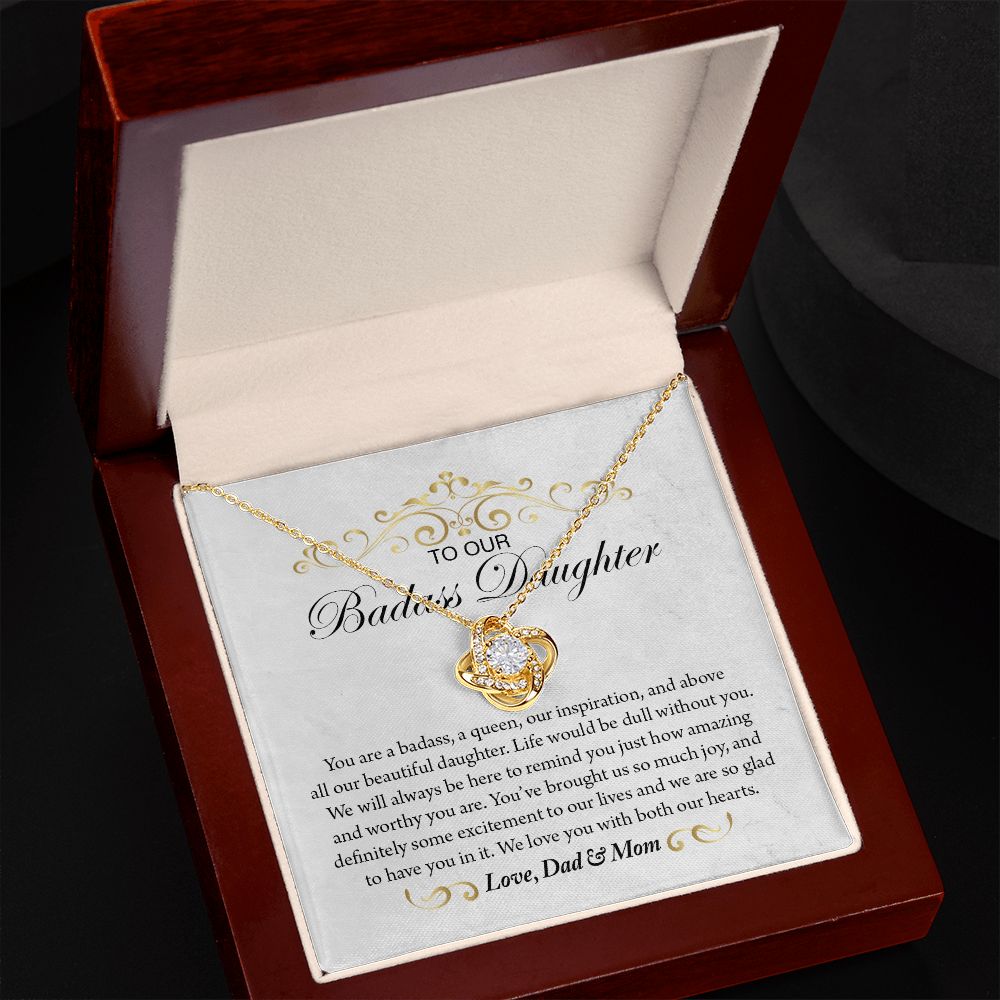 Gift For Badass Daughter From Dad & Mom Love Knot Necklace