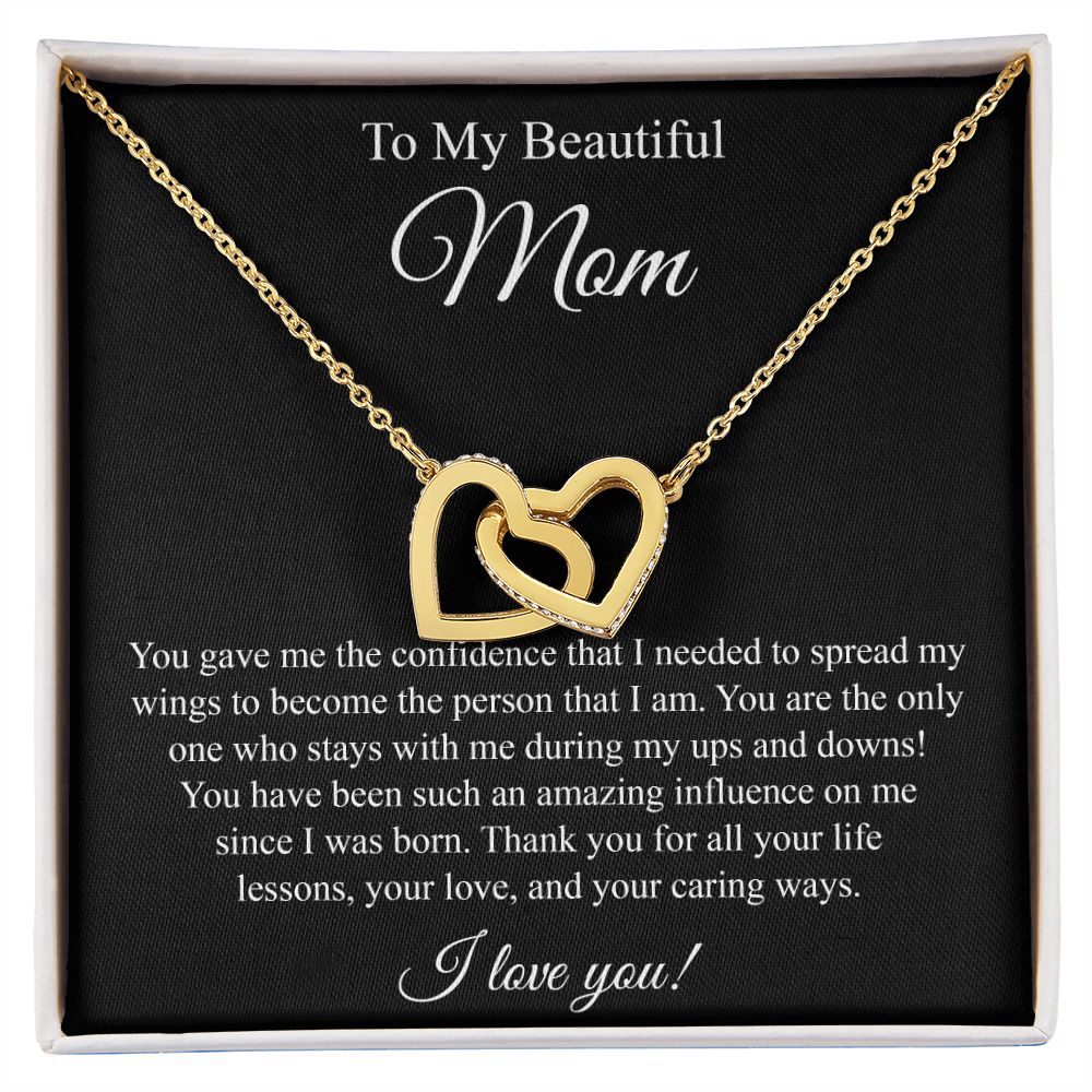 To My Beautiful Mom Interlocking Heart Necklace