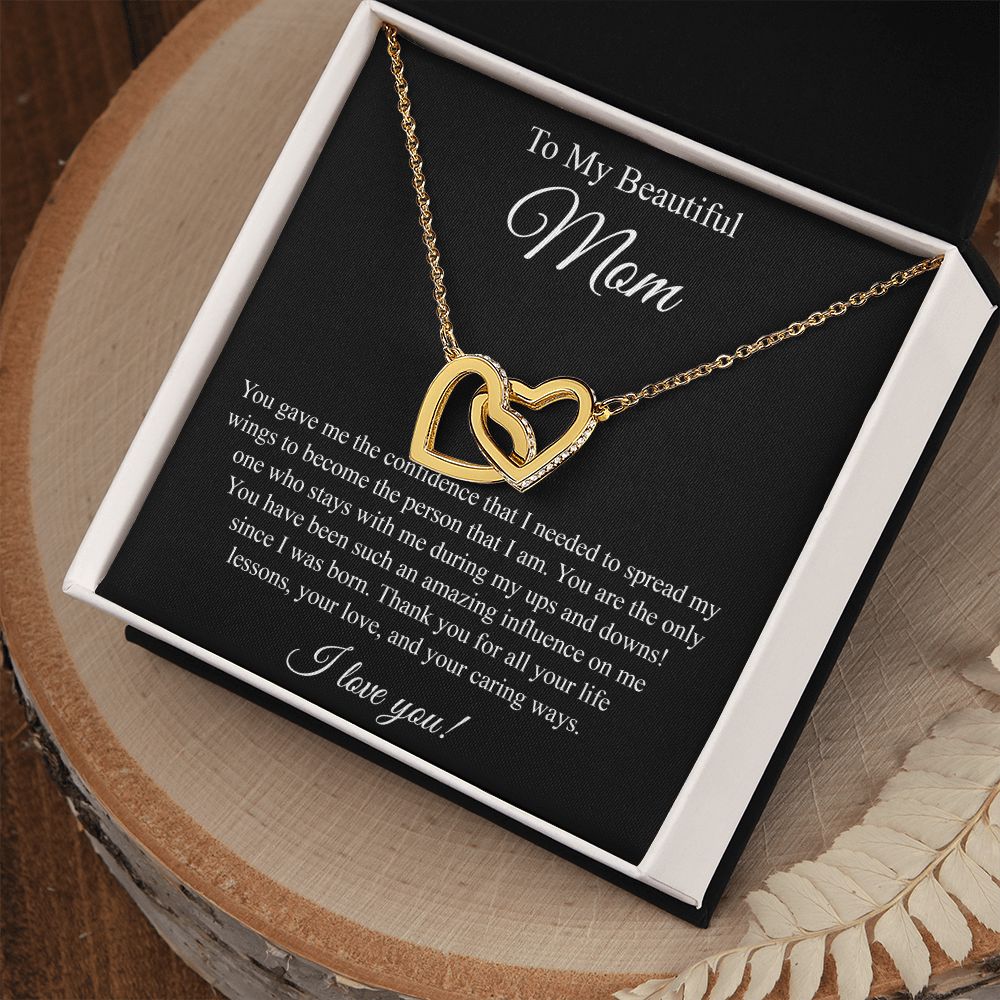 To My Beautiful Mom Interlocking Heart Necklace