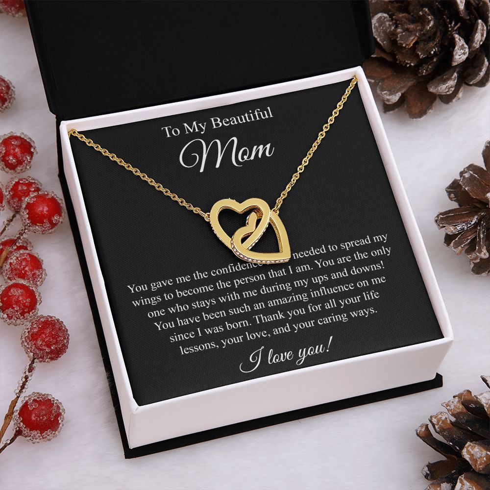 To My Beautiful Mom Interlocking Heart Necklace