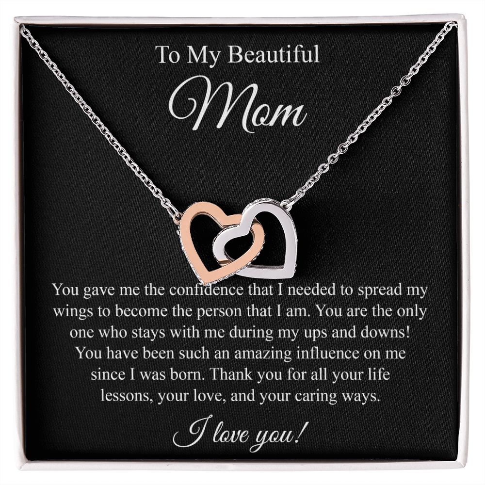 To My Beautiful Mom Interlocking Heart Necklace