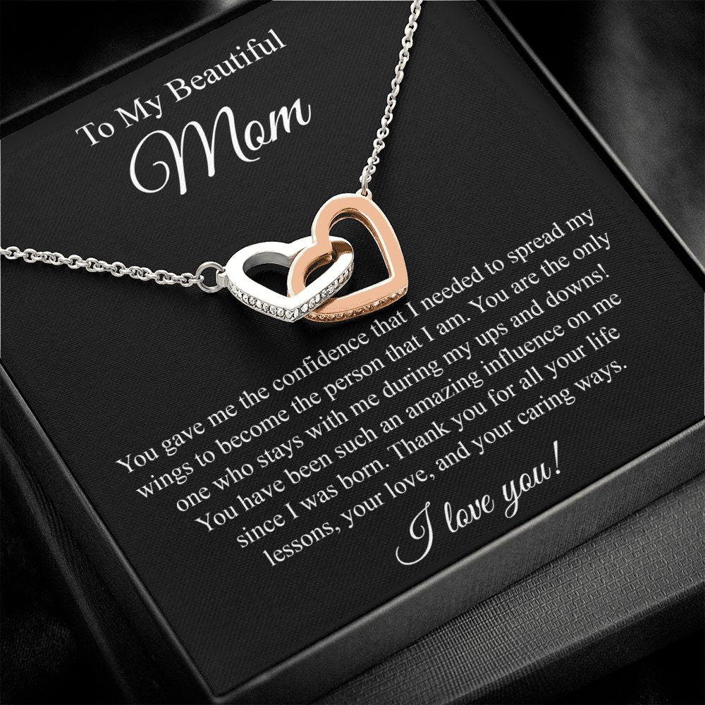 To My Beautiful Mom Interlocking Heart Necklace