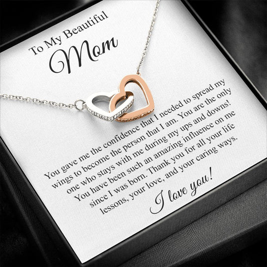 To My Beautiful Mom Interlocking Heart Necklace