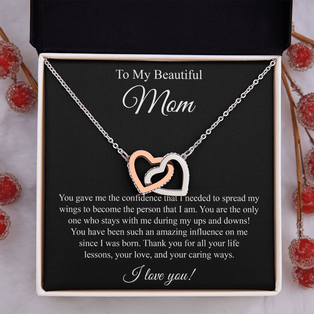 To My Beautiful Mom Interlocking Heart Necklace