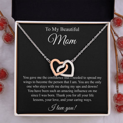 To My Beautiful Mom Interlocking Heart Necklace