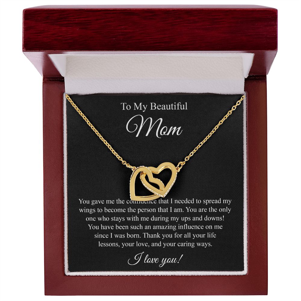 To My Beautiful Mom Interlocking Heart Necklace