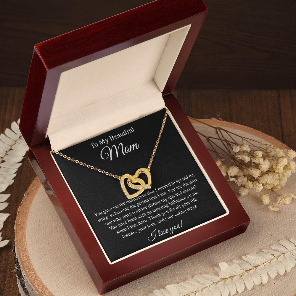 To My Beautiful Mom Interlocking Heart Necklace