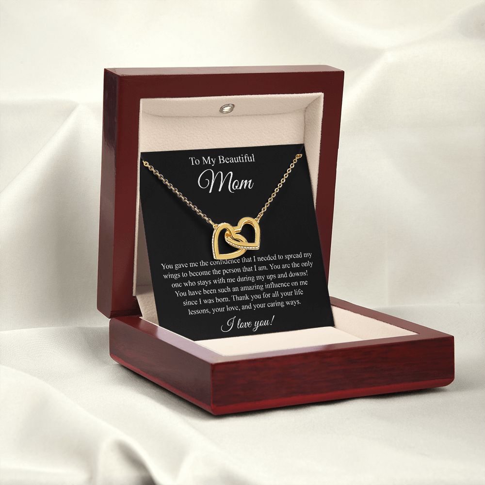 To My Beautiful Mom Interlocking Heart Necklace